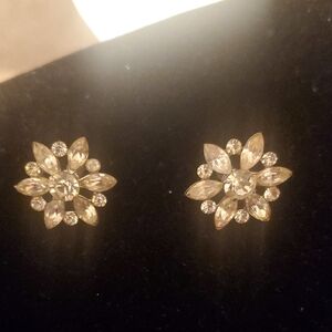 Elegant 1950's Silver Tone Floral Rhinestone Earrings